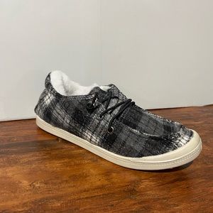 Plaid slip on shoes with fur!
